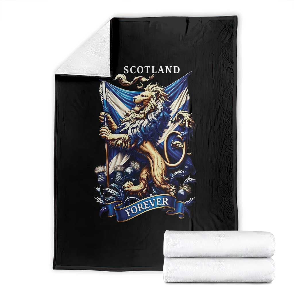 Scotland Forever Majestic Lion Rampant Holding Saltire Flag With Thistles Graphic Throw Blanket TS02 Black Print Your Wear