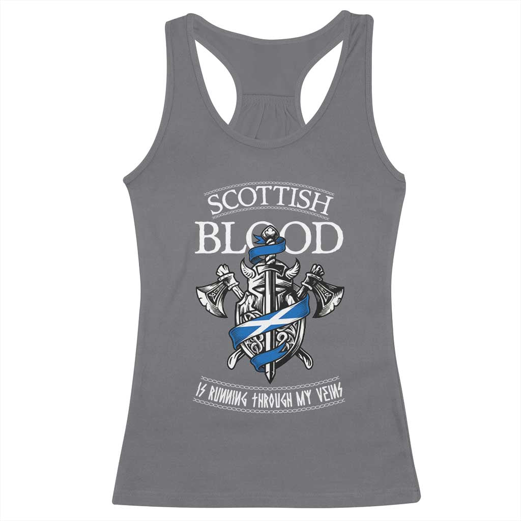 Scottish Blood Running Through My Veins Racerback Tank Top Viking Axe and Sword Heritage TS02 Charcoal Print Your Wear