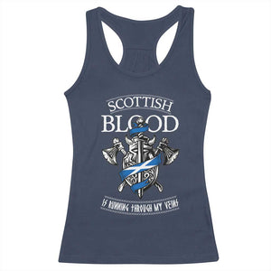 Scottish Blood Running Through My Veins Racerback Tank Top Viking Axe and Sword Heritage TS02 Navy Print Your Wear