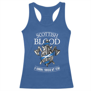 Scottish Blood Running Through My Veins Racerback Tank Top Viking Axe and Sword Heritage TS02 Royal Blue Print Your Wear