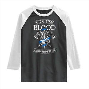 Scottish Blood Running Through My Veins Raglan Shirt Viking Axe and Sword Heritage TS02 Black White Print Your Wear