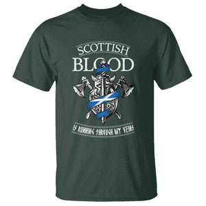 Scottish Blood Running Through My Veins T Shirt Viking Axe and Sword Heritage TS02 Dark Forest Green Print Your Wear