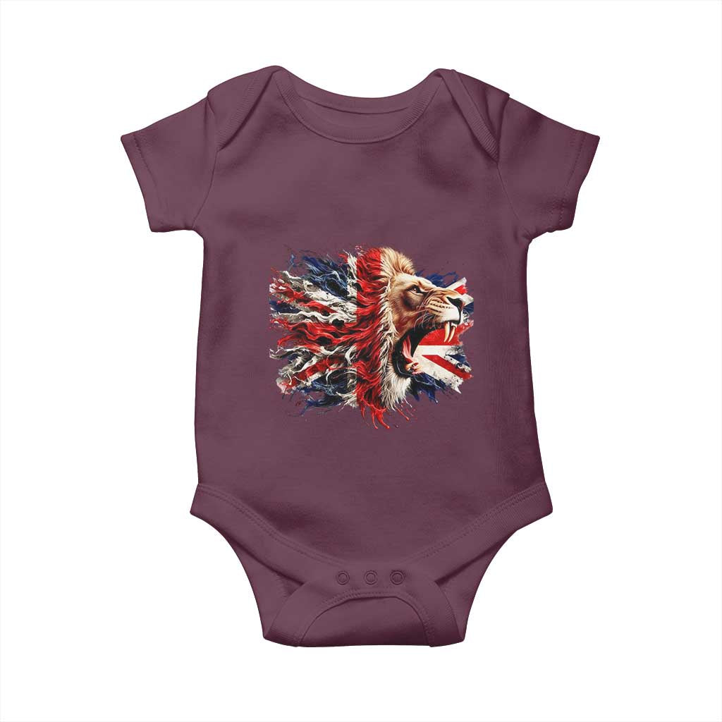 Roaring British Lion Flag Baby Onesie Union Jack UK Pride TS02 Maroon Print Your Wear