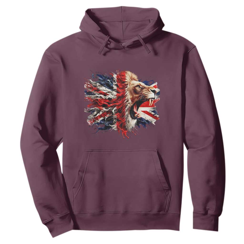 Roaring British Lion Flag Hoodie Union Jack UK Pride TS02 Maroon Print Your Wear