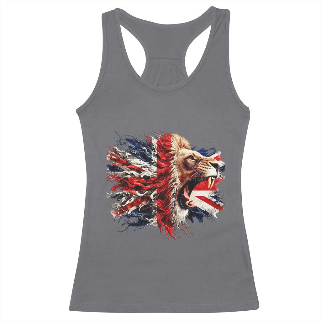 Roaring British Lion Flag Racerback Tank Top Union Jack UK Pride TS02 Charcoal Print Your Wear