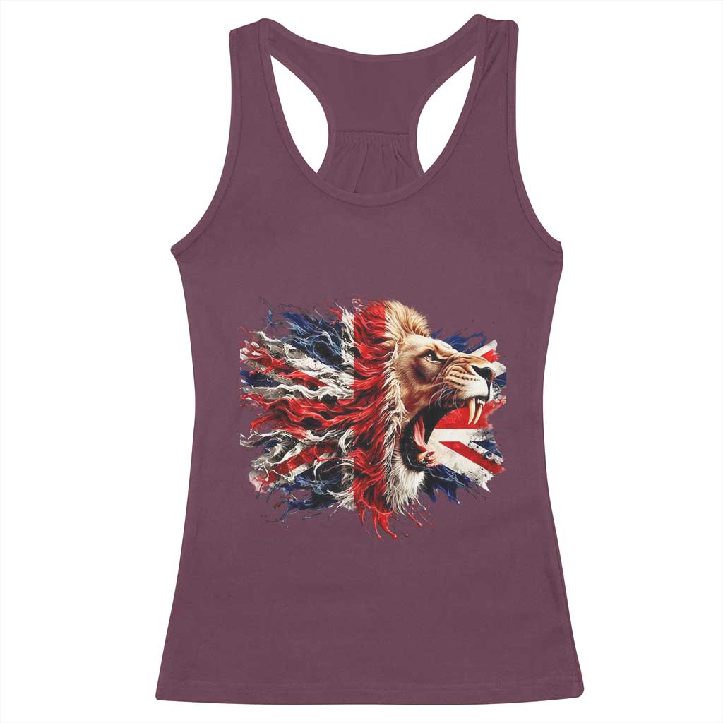 Roaring British Lion Flag Racerback Tank Top Union Jack UK Pride TS02 Maroon Print Your Wear