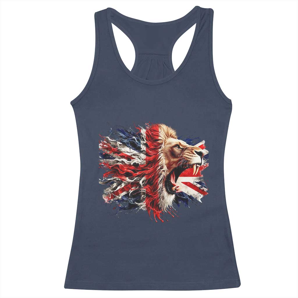 Roaring British Lion Flag Racerback Tank Top Union Jack UK Pride TS02 Navy Print Your Wear
