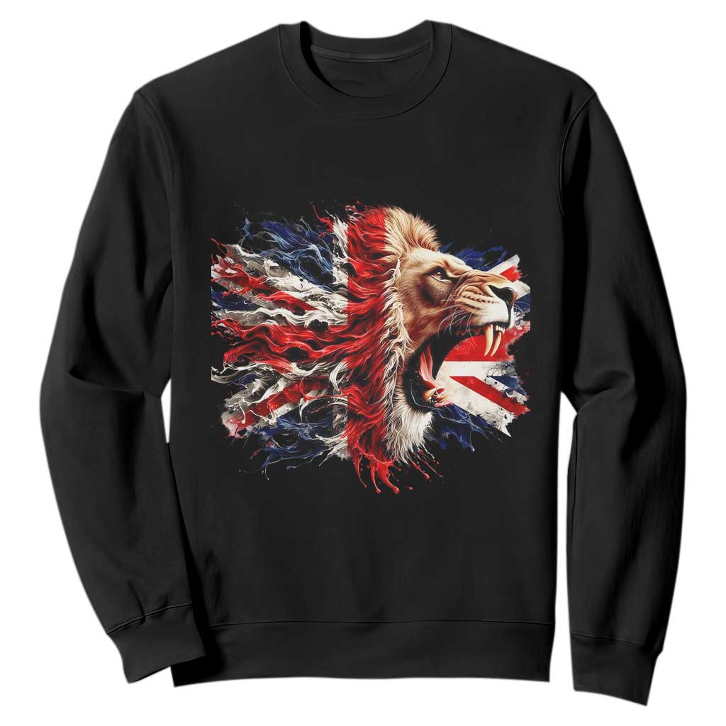 Roaring British Lion Flag Sweatshirt Union Jack UK Pride TS02 Black Print Your Wear