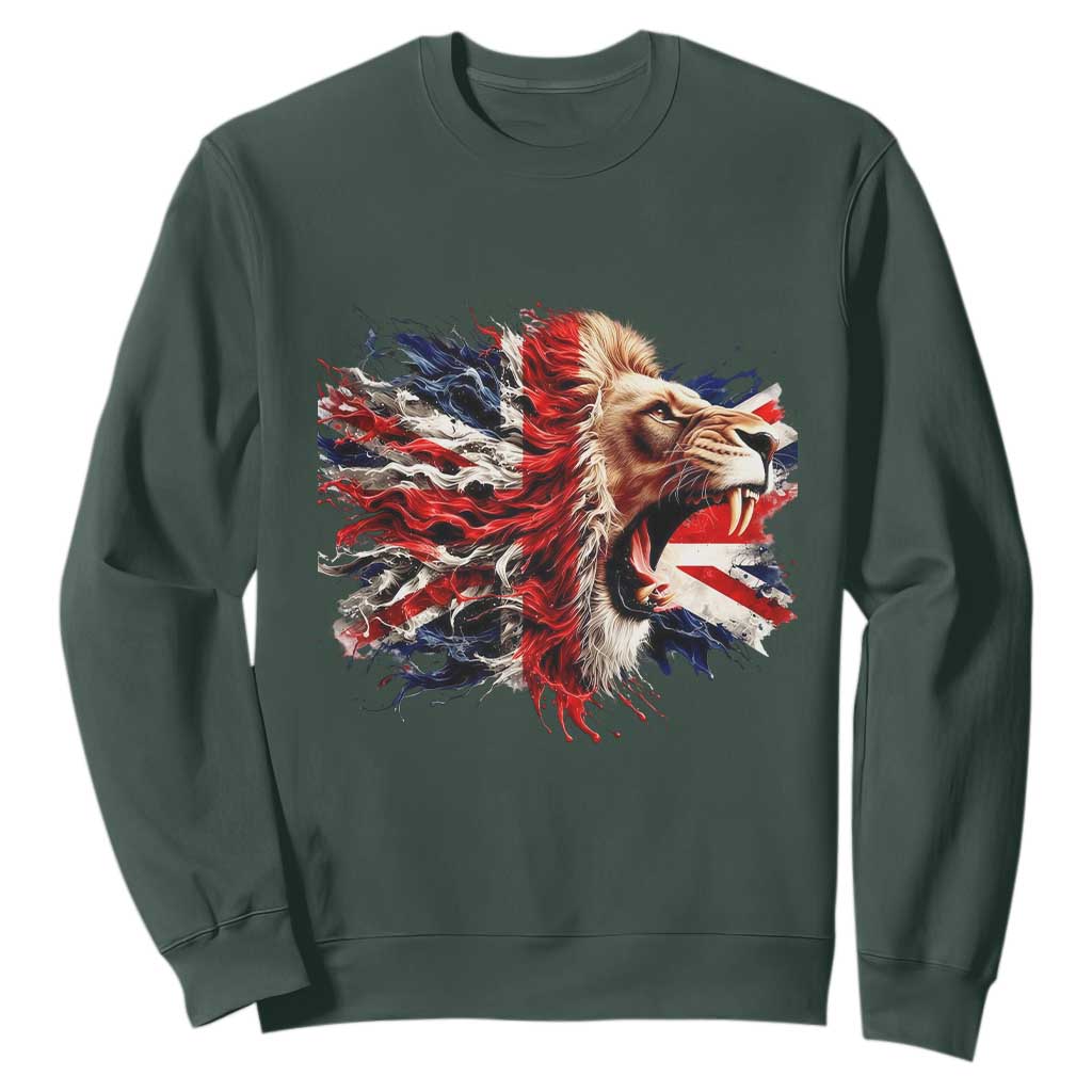 Roaring British Lion Flag Sweatshirt Union Jack UK Pride TS02 Dark Forest Green Print Your Wear