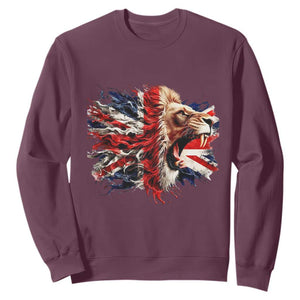 Roaring British Lion Flag Sweatshirt Union Jack UK Pride TS02 Maroon Print Your Wear