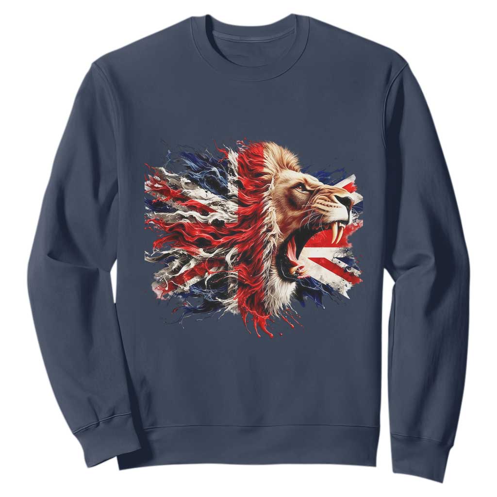 Roaring British Lion Flag Sweatshirt Union Jack UK Pride TS02 Navy Print Your Wear