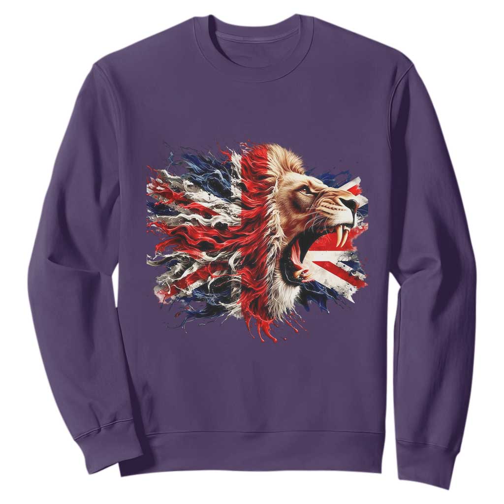 Roaring British Lion Flag Sweatshirt Union Jack UK Pride TS02 Purple Print Your Wear