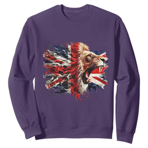 Roaring British Lion Flag Sweatshirt Union Jack UK Pride TS02 Purple Print Your Wear