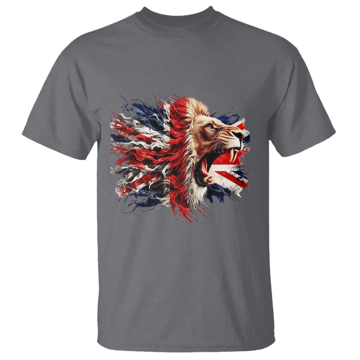 Roaring British Lion Flag T Shirt Union Jack UK Pride TS02 Charcoal Print Your Wear