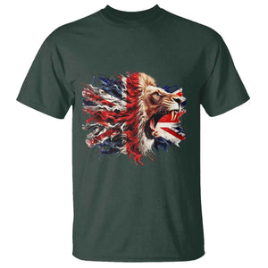 Roaring British Lion Flag T Shirt Union Jack UK Pride TS02 Dark Forest Green Print Your Wear
