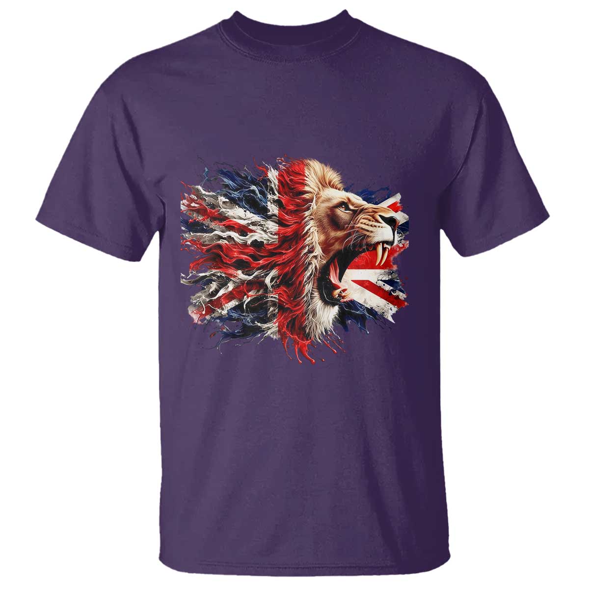 Roaring British Lion Flag T Shirt Union Jack UK Pride TS02 Purple Print Your Wear
