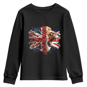 Roaring British Lion Flag Youth Sweatshirt Union Jack UK Pride TS02 Black Print Your Wear