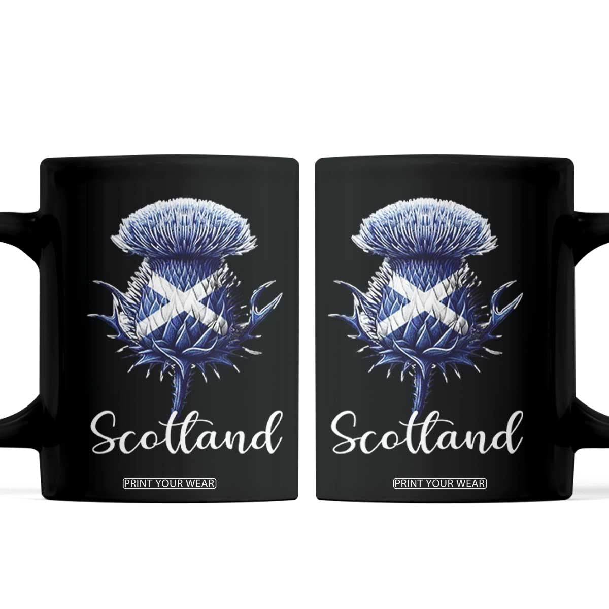 Scotland Thistle Floral Emblem Saltire Flag Coffee Mug Patriotic Scottish Heritage TS02 Black Print Your Wear