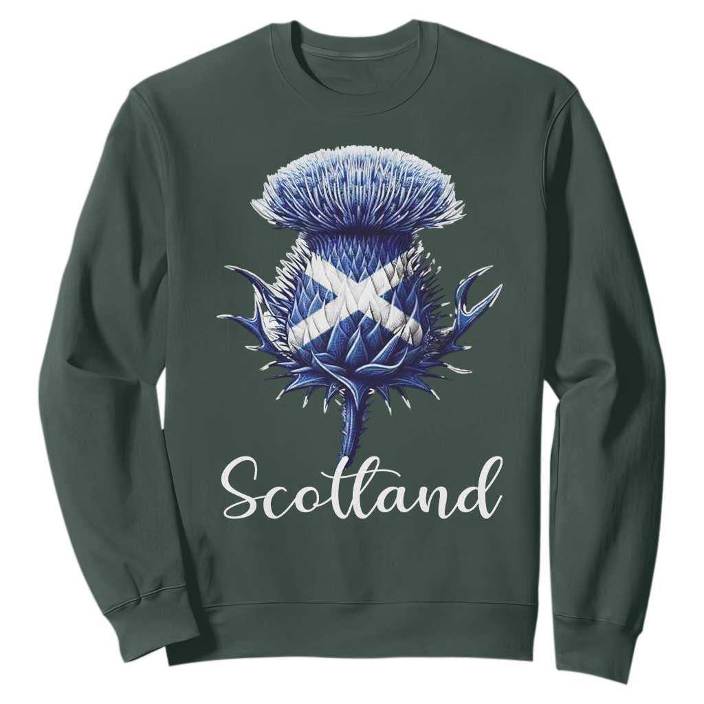 Scotland Thistle Floral Emblem Saltire Flag Sweatshirt Patriotic Scottish Heritage TS02 Dark Forest Green Print Your Wear