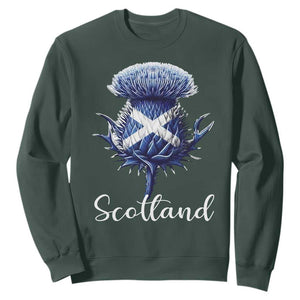 Scotland Thistle Floral Emblem Saltire Flag Sweatshirt Patriotic Scottish Heritage TS02 Dark Forest Green Print Your Wear