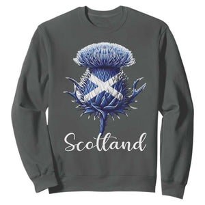 Scotland Thistle Floral Emblem Saltire Flag Sweatshirt Patriotic Scottish Heritage TS02 Dark Heather Print Your Wear