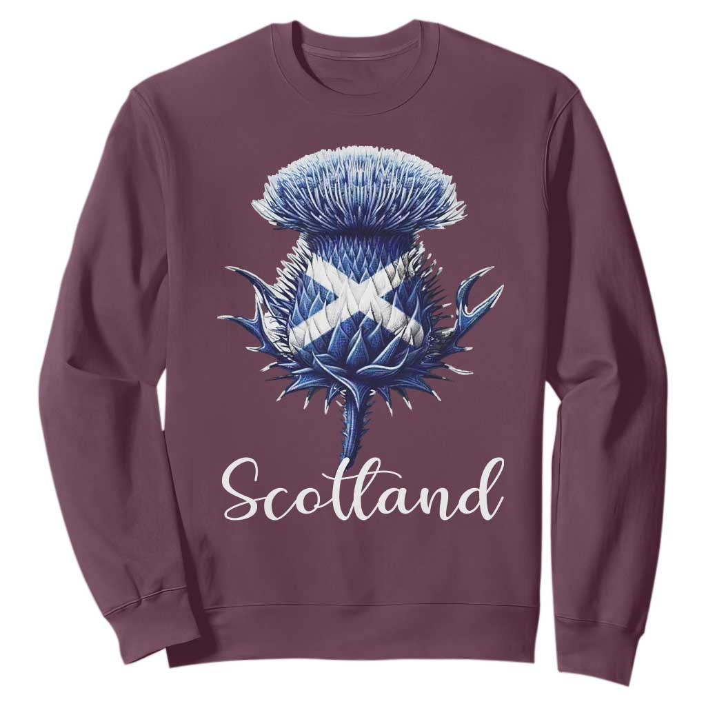 Scotland Thistle Floral Emblem Saltire Flag Sweatshirt Patriotic Scottish Heritage TS02 Maroon Print Your Wear