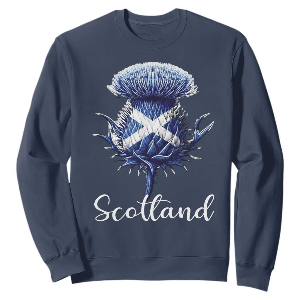 Scotland Thistle Floral Emblem Saltire Flag Sweatshirt Patriotic Scottish Heritage TS02 Navy Print Your Wear