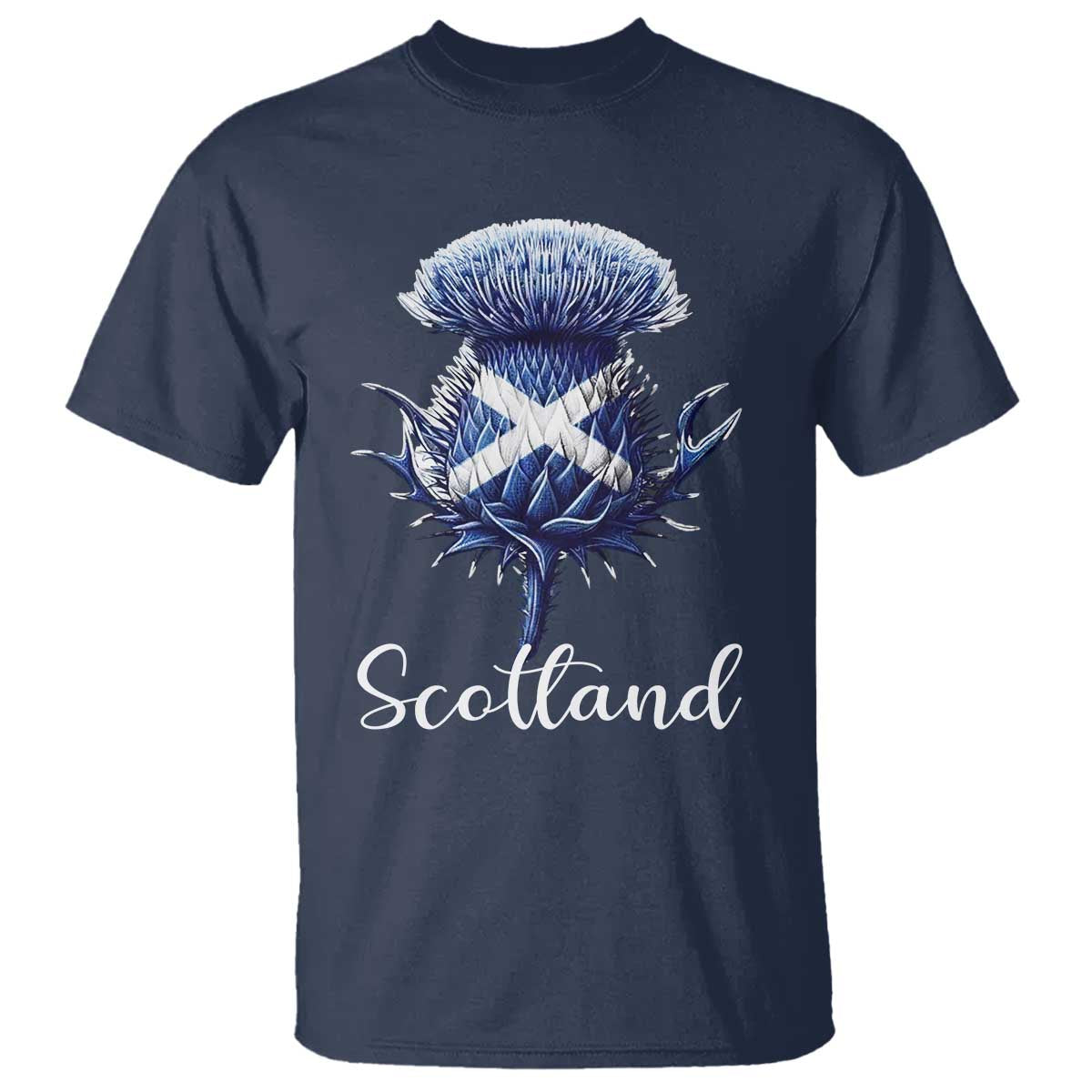 Scotland Thistle Floral Emblem Saltire Flag T Shirt Patriotic Scottish Heritage TS02 Navy Print Your Wear