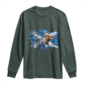 Roaring Scottish Lion Long Sleeve Shirt Braveheart Scotland Flag Pride TS02 Dark Forest Green Print Your Wear