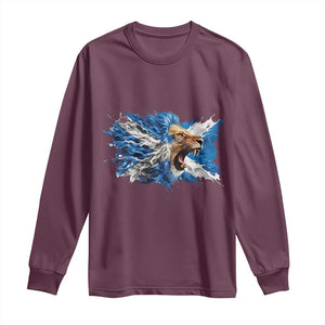 Roaring Scottish Lion Long Sleeve Shirt Braveheart Scotland Flag Pride TS02 Maroon Print Your Wear