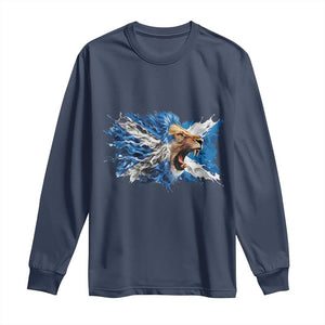 Roaring Scottish Lion Long Sleeve Shirt Braveheart Scotland Flag Pride TS02 Navy Print Your Wear