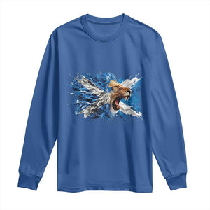 Roaring Scottish Lion Long Sleeve Shirt Braveheart Scotland Flag Pride TS02 Royal Blue Print Your Wear