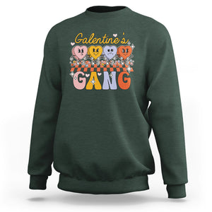 Galentine's Day Sweatshirt Galentines Gang Retro Groovy Checkered TS02 Dark Forest Green Printyourwear