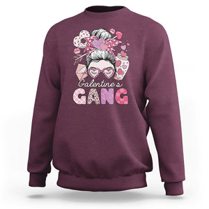 Galentine's Day Sweatshirt Galentines Gang Retro Messy Bun TS02 Maroon Printyourwear