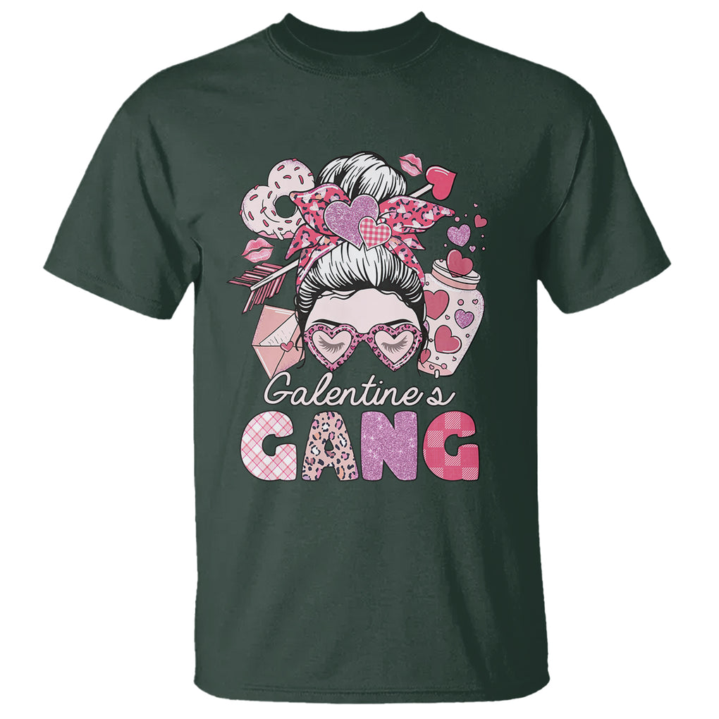 Galentine's Day T Shirt Galentines Gang Retro Messy Bun TS02 Dark Forest Green Printyourwear