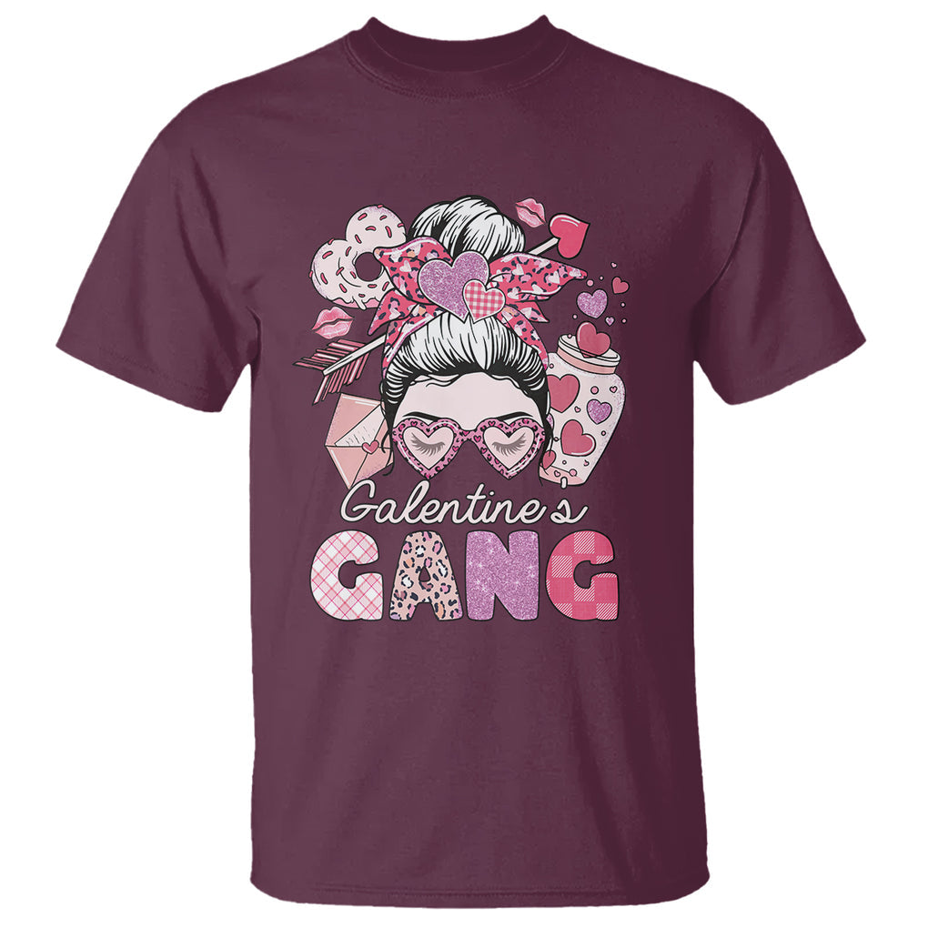 Galentine's Day T Shirt Galentines Gang Retro Messy Bun TS02 Maroon Printyourwear