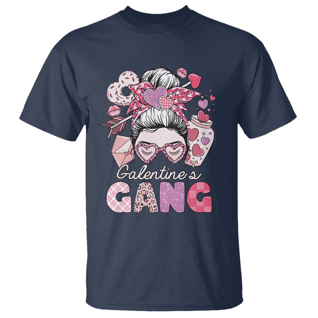 Galentine's Day T Shirt Galentines Gang Retro Messy Bun TS02 Navy Printyourwear