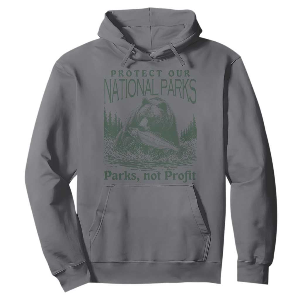 Protect Our National Parks Hoodie Parks Not Profits Retro Bear Nature Graphic TS02 Charcoal Print Your Wear