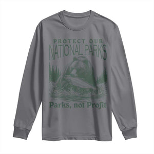 Protect Our National Parks Long Sleeve Shirt Parks Not Profits Retro Bear Nature Graphic TS02 Charcoal Print Your Wear