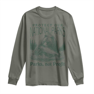 Protect Our National Parks Long Sleeve Shirt Parks Not Profits Retro Bear Nature Graphic TS02 Military Green Print Your Wear