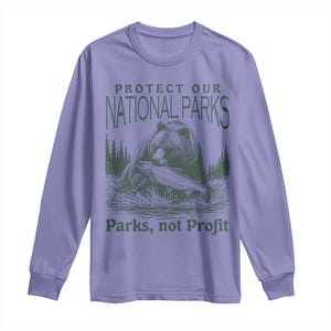 Protect Our National Parks Long Sleeve Shirt Parks Not Profits Retro Bear Nature Graphic TS02 Violet Print Your Wear