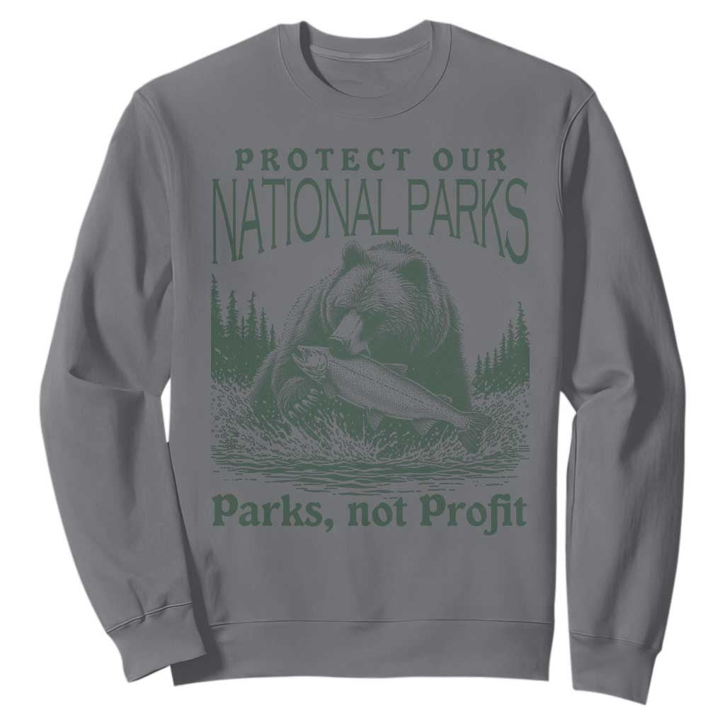 Protect Our National Parks Sweatshirt Parks Not Profits Retro Bear Nature Graphic TS02 Charcoal Print Your Wear