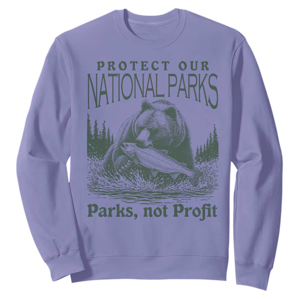 Protect Our National Parks Sweatshirt Parks Not Profits Retro Bear Nature Graphic TS02 Violet Print Your Wear