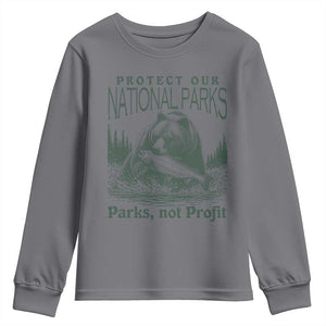 Protect Our National Parks Youth Sweatshirt Parks Not Profits Retro Bear Nature Graphic TS02 Charcoal Print Your Wear