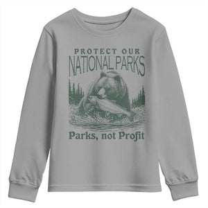 Protect Our National Parks Youth Sweatshirt Parks Not Profits Retro Bear Nature Graphic TS02 Sport Gray Print Your Wear