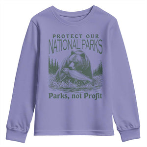 Protect Our National Parks Youth Sweatshirt Parks Not Profits Retro Bear Nature Graphic TS02 Violet Print Your Wear