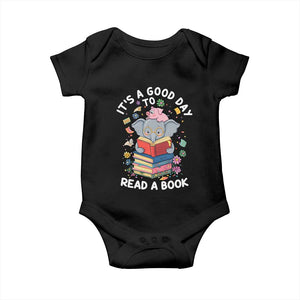 Its A Good Day To Read Book Baby Onesie Cute Elephant Reading Across America TS02 Black Print Your Wear