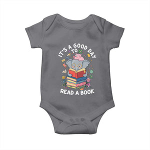 Its A Good Day To Read Book Baby Onesie Cute Elephant Reading Across America TS02 Charcoal Print Your Wear