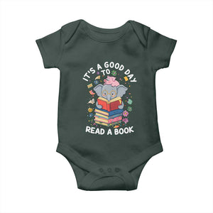 Its A Good Day To Read Book Baby Onesie Cute Elephant Reading Across America TS02 Dark Forest Green Print Your Wear