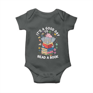 Its A Good Day To Read Book Baby Onesie Cute Elephant Reading Across America TS02 Dark Heather Print Your Wear